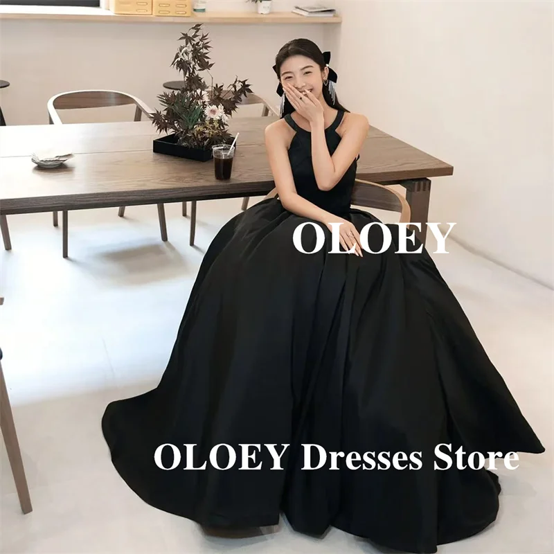 OLOEY Halter A 라인 태피터 웨딩 파티 드레스 한국 사진 촬영 민소매 이브닝 가운 공식 파티 맞춤형 신부