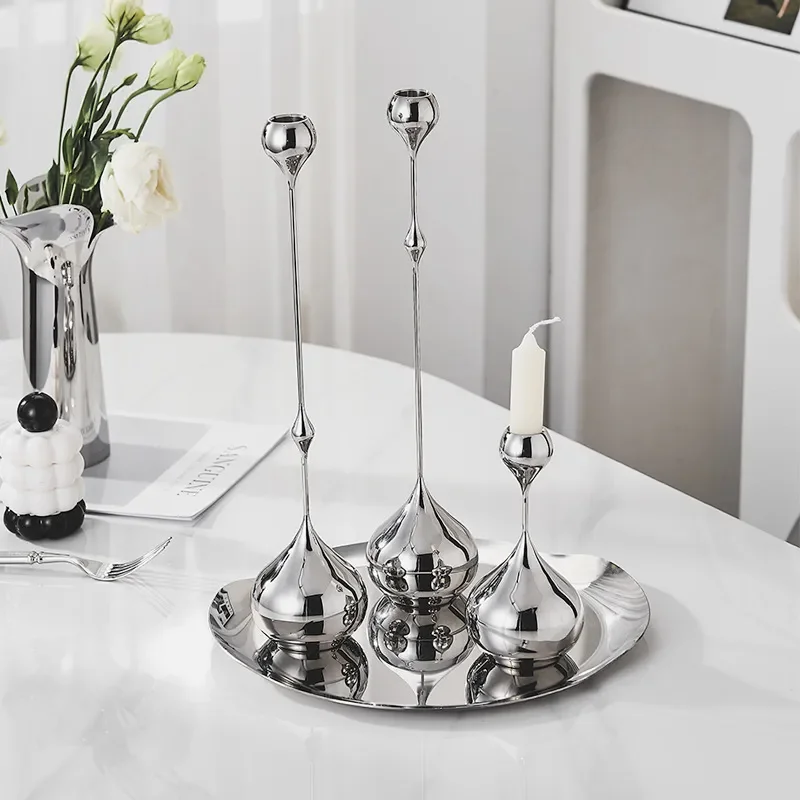 Nordic 304 Stainless Steel Candlestick Holder Creative Light Luxury Home Decor Ornament for Hotel Banquet Table Centerpiece