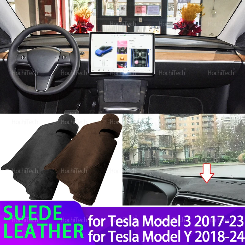 

Suede Leather Dashmat Dash Mat Cover Dashboard Pad Sunshade Carpet Accessories for Tesla Model 3 2017-2023 Model Y 2018-2024