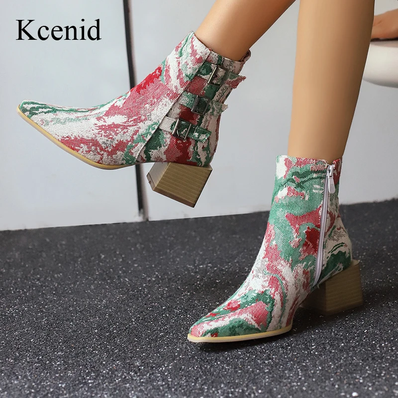 Kcenid Fashion Thick Heel New Autumn Winter Ankle Boots For Women High Heel Large Size Ladies Belt Buckle Decoration Short Boots