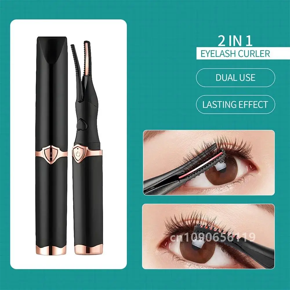 2-IN-1 Eyelash Curler Heating Styling Clip 60s Curling Lash Curler Long-lasting Curling Comb&Clip Dual Use Ironing Brush Mascara