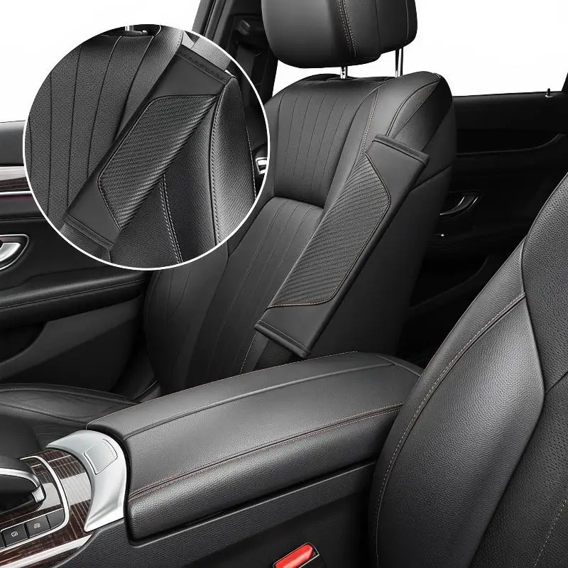 2Pcs Car Seat Belt Shoulder Cushion Covers Durable PU Breathable Pads Reduce Rubbing for Drivers Passengers