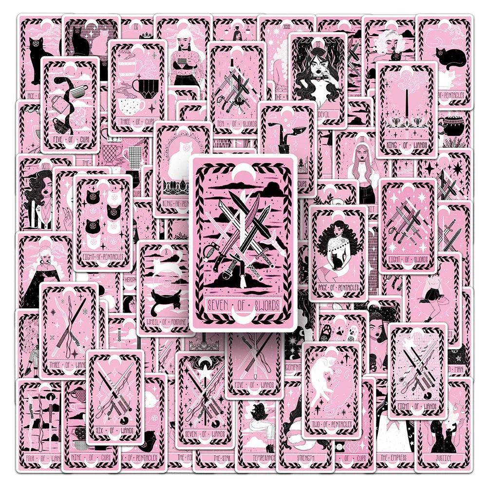 

10/30/78PCS Pink Tarot Card Stickers Cartoon Decoration Decals Toy DIY Skateboard Stationery Guitar Waterproof Sticker Wholesale