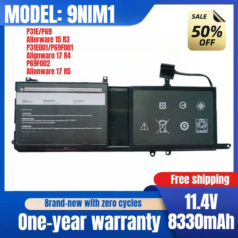 For Dell 9NJM1 Alienware 15 R3 17 R4 R5 P31E P69F High Capacity Laptop Battery