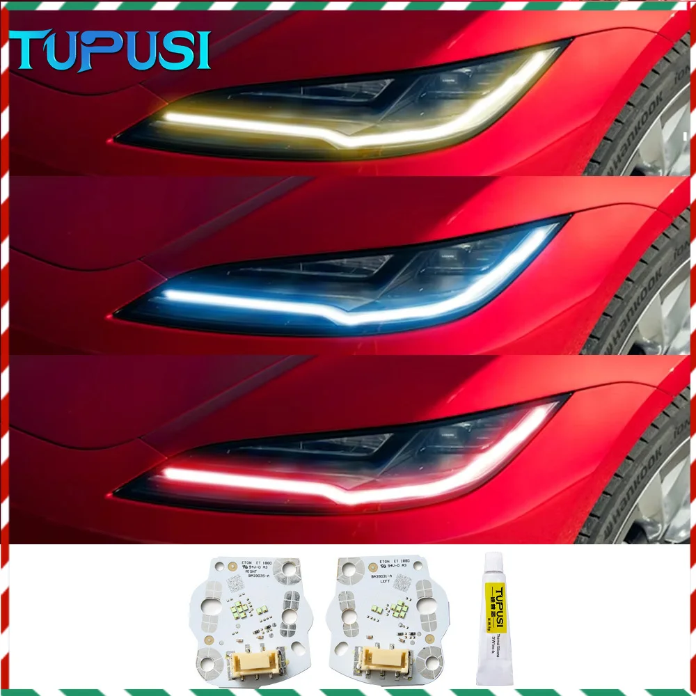 

For Tesla Model 3 DRL Headlights Upgrade Color Changing Yellow Red Ice Blue Daytime Running Lights DRL LED Boards 2024 News