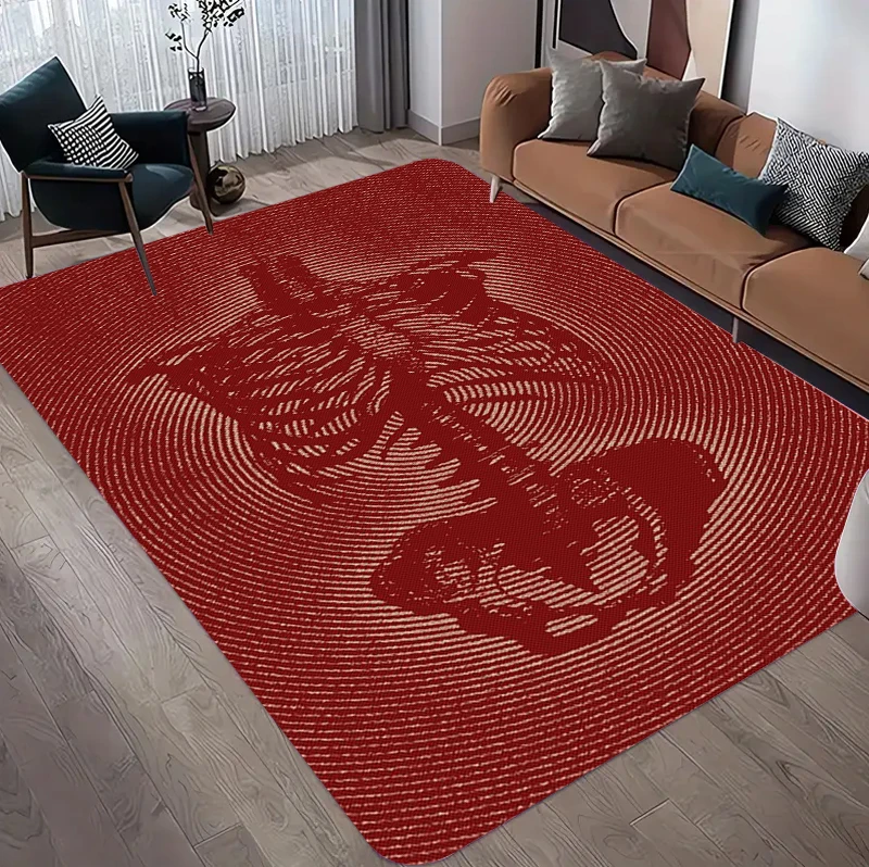 Unique Red Bone Pattern Carpet Mat Rug Stylish Home Decoration for Living Room Bedroom Dining Area Durable