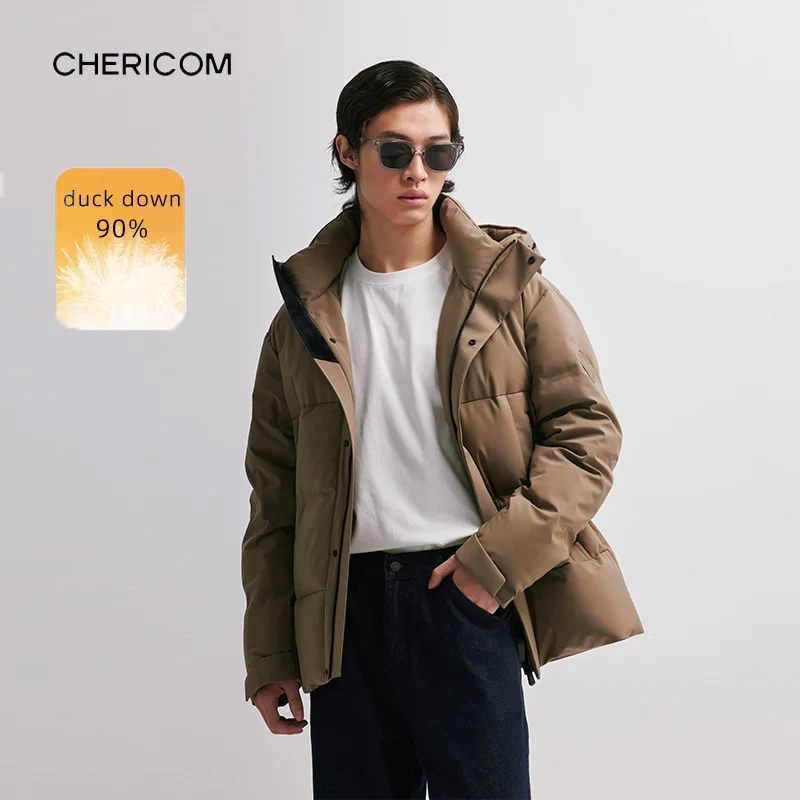

Мужской пуховик Chericom с капюшоном 90, накладным карманом на утином пуху, 2320, зимние повседневные ветрозащитные теплые утепленные пальто Y298602Y