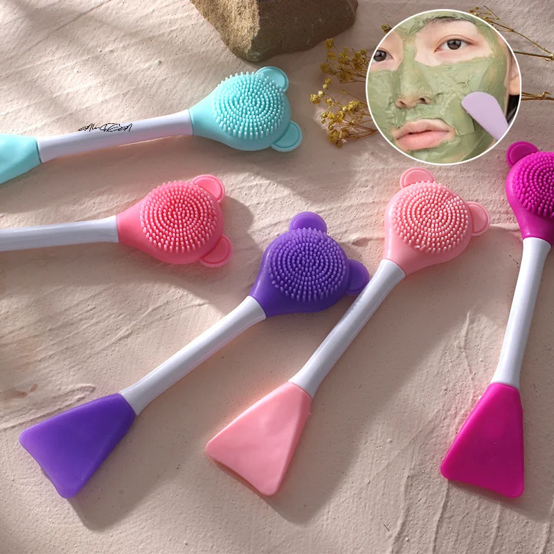 シリコン洗顔ブラシ スパチュラ 2-in-1 黒ずみ除去 ディープクレンジング 角質除去 スクラブ 毛穴ケア フェイシャルスキンケア