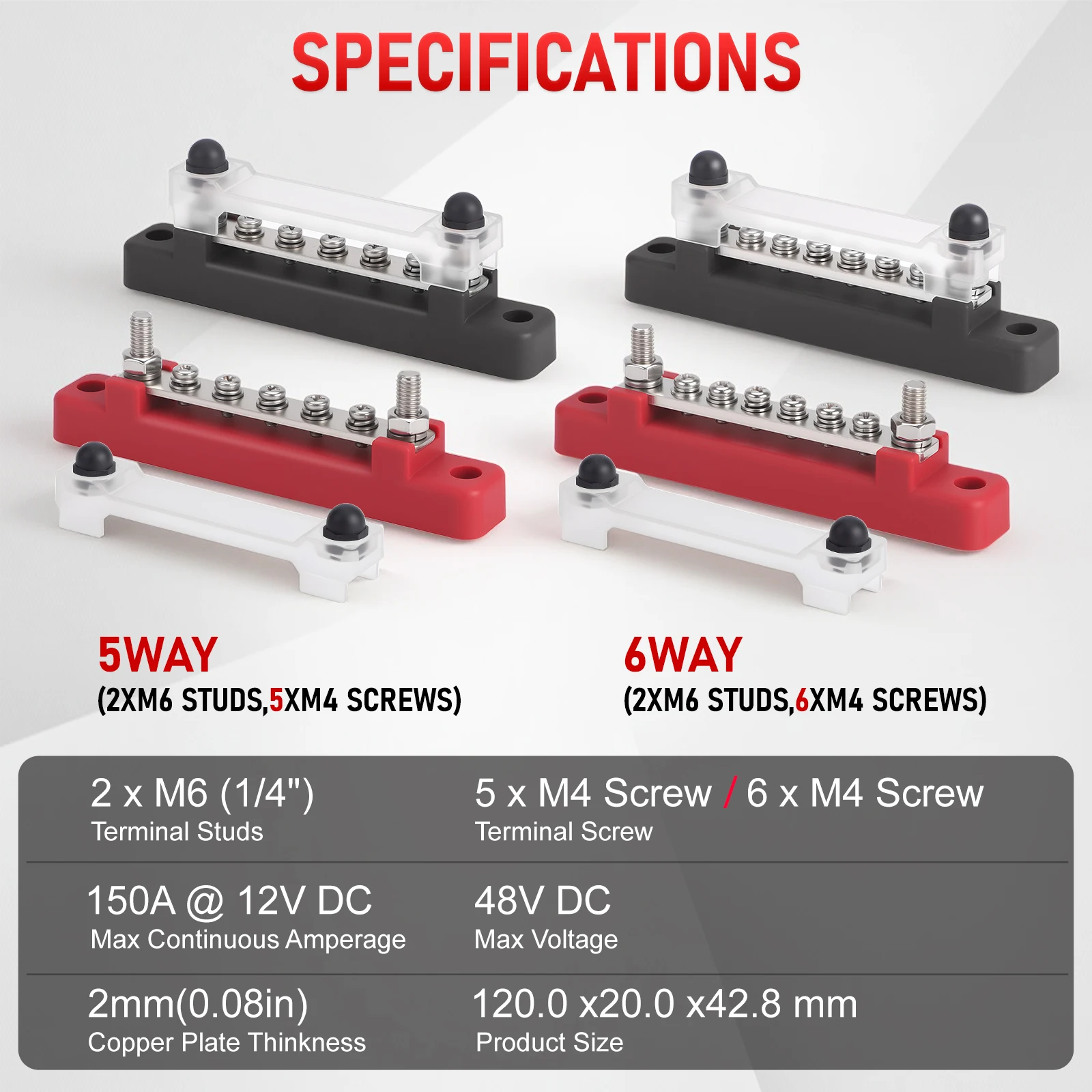Picture 3: 5/6 Way Bus Bar Terminal Power Distribution Block Bus Bar Durable Auto Marine Power Distribution Earthing Block For Car RV Boat