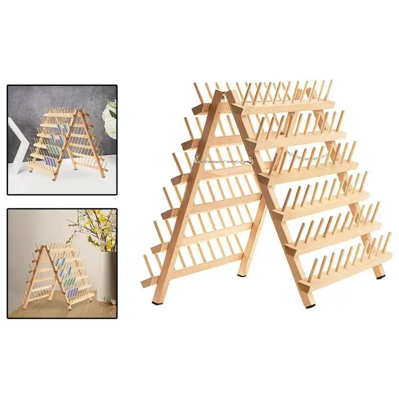 Wooden Thread Rack Foldable Spool Stand Braiding Rack Double-sided 120-Spool Thread Organizing Rack For Cross Stitches Embroider