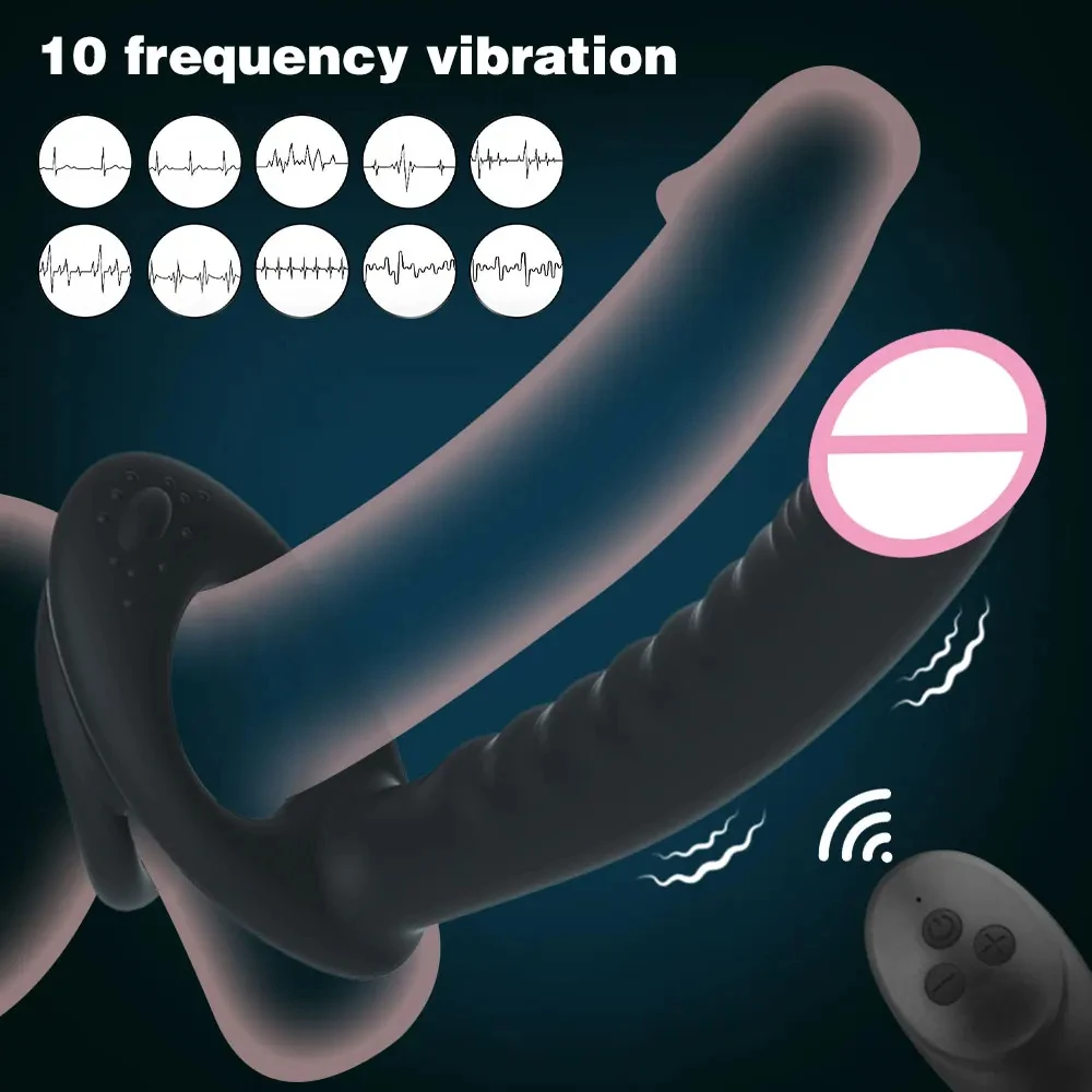 10 Speeds Vibrator Strap Double Penetration Anal Plug Butt Plug Vibrator for Men Strap on Penis Vagina Plug Sex Toys for Couples