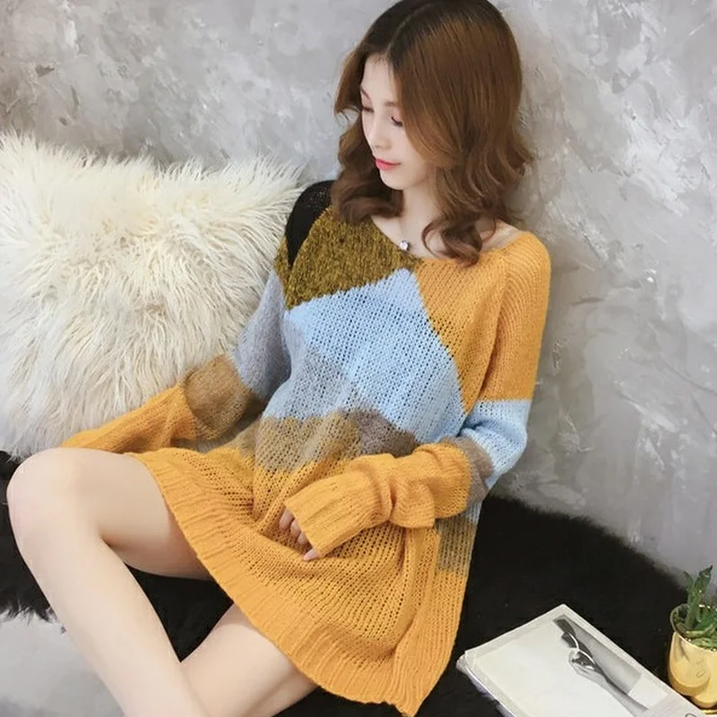 Kawaii Clothes Pink Sweater Woman Knitted Pullover Womens Sweaters Long Sleeve Cute Crochet Tops with Headings Brown Cashmere