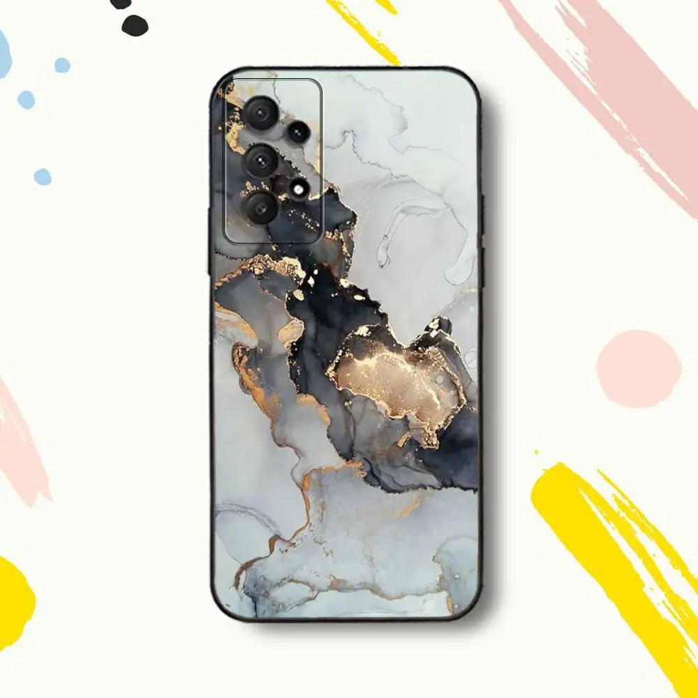 حافظة هاتف رخامية رائعة من Gold ArtS لهاتف Samsung Galaxy A 80,72,73,91,53,22,51,52,5G,Plus,J,Note غطاء أسود ناعم #2
