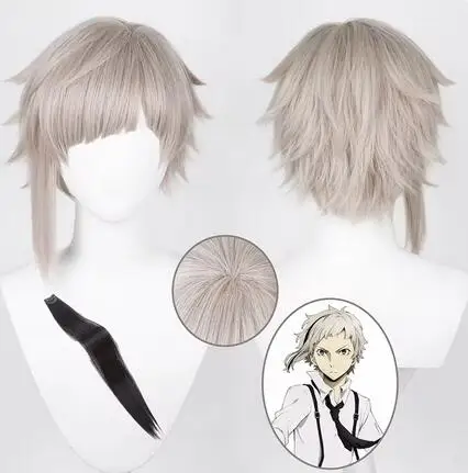 

High Quality Bungo Stray Dogs Cosplay Atsushi Nakajima Cosplay Wig Short Flaxen Grey Heat Resistant Hair Anime Wigs