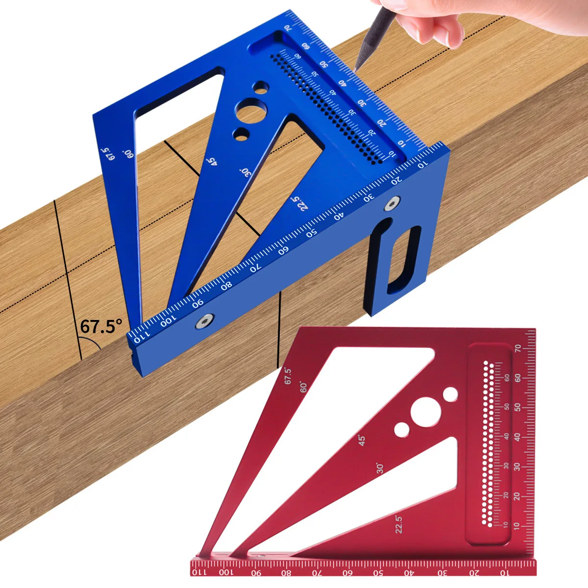 Aluminum Alloy Square Ruler Protractor 22.5/30/45/60/67.5/90 Degree Multi-Angle 3D Measuring Ruler Layout Tool for Carpenter