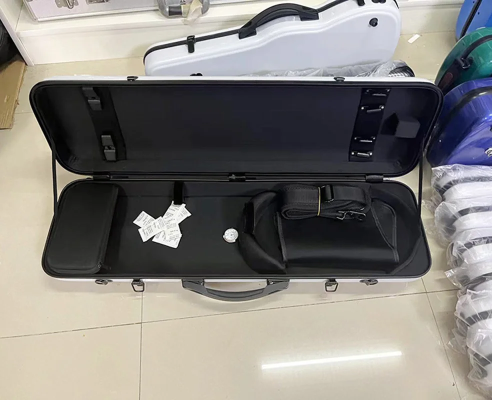 Fastshipping 4/4 3/4 Glossy Violin Case Super light Carbon fiber Square Box high quality Violin Box Violin With hygrometer