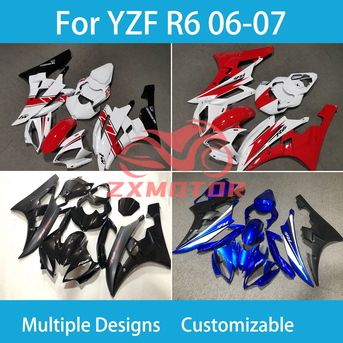 Full Fairings for Yamaha YZF R 6 2006 2007 Refitting Motorcycle Racing Customized Shell Body Parts Fairing Kit R6 06 07