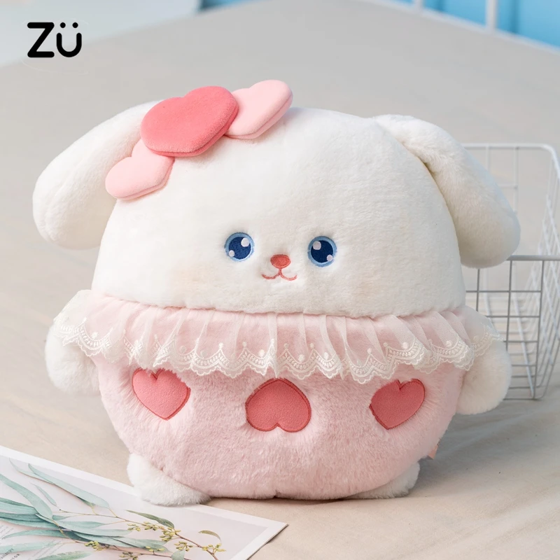 Kawaii Pink Rabbit Plush Toy Red Heart Lace Decor Adorable Bunny Pillow Plushies Dolls Valentine's Day Xmas Gift For Girls