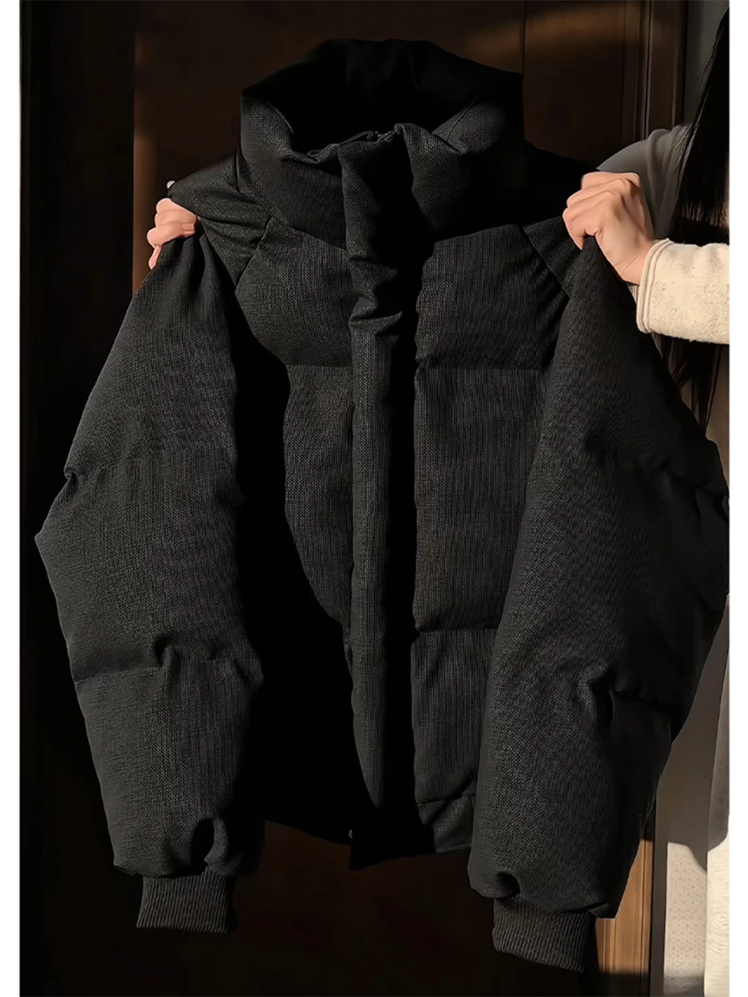 

Water-Resistant Canvas Leather Cotton Jaet Men's Winter Thi Warm Not Puffy Stand Collar Cotton Coat Trendy Youth Casual