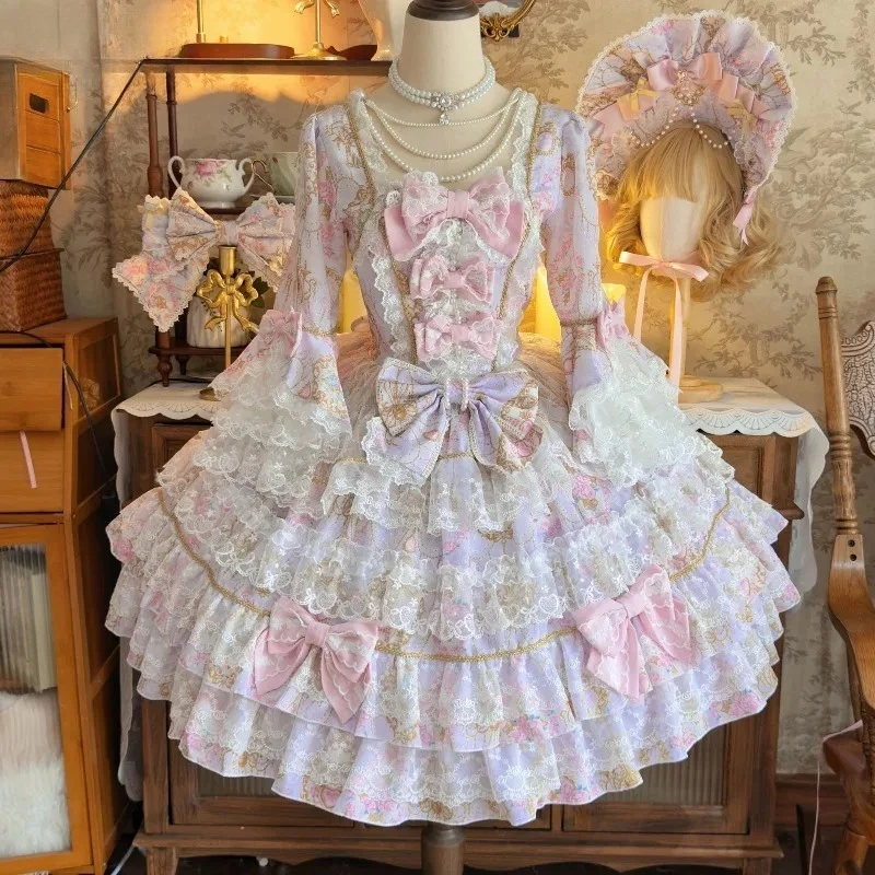 الخريف الشتاء الأصلي أنيقة لوليتا فستان الحلو مقوس دانتيل بأكمام طويلة فستان الزفاف الرجعية فيكتوريا الأميرة توتو فستان امرأة #2