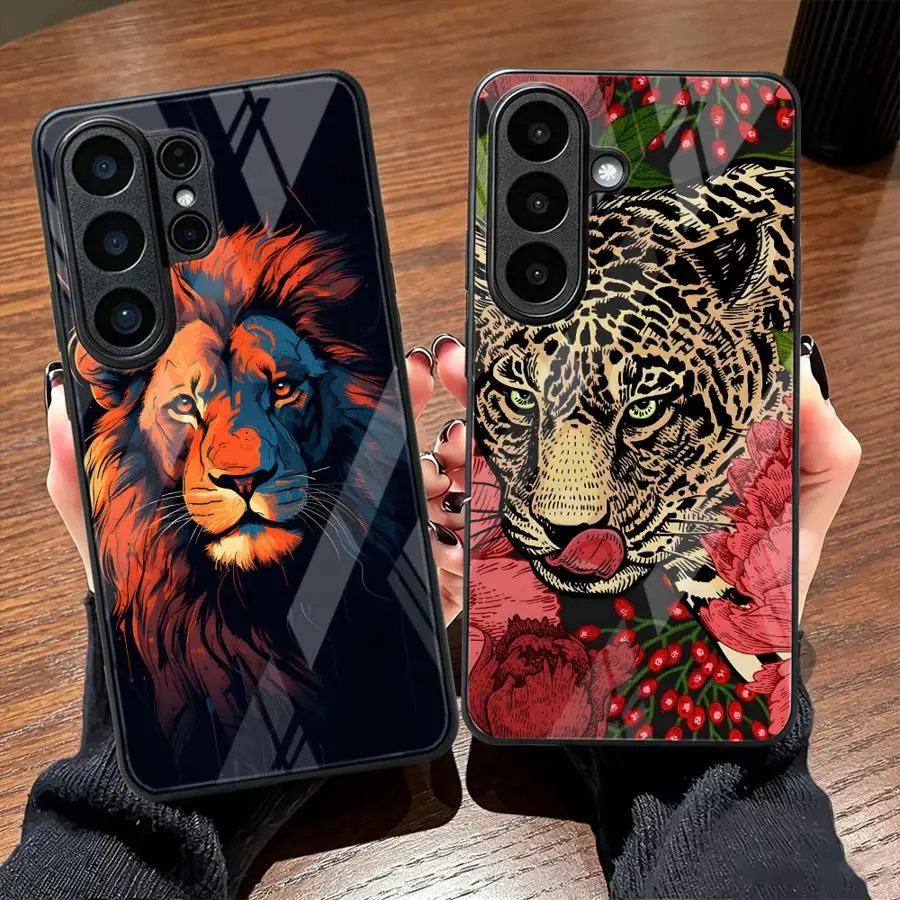 Case for Samsung Galaxy S26 S23 Plus S8 S10 S21 Note 8 9 10 20 S20 FE S22 S9 S24 S24 Ultra Glass Phone Cover Cool Animal Tiger
