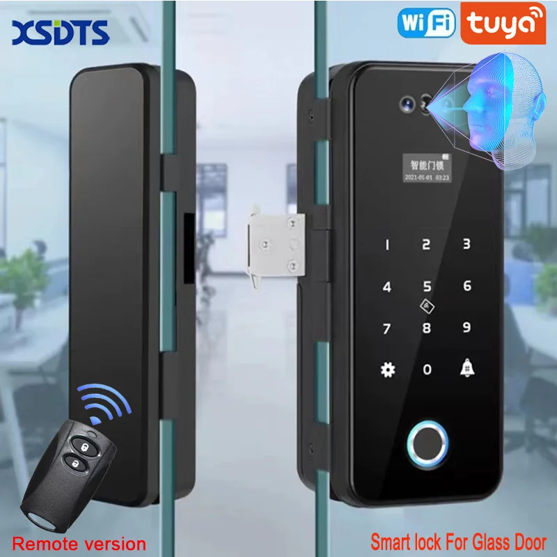 3D Face Recognition Smart Lock Infrared Sensor Tuya APP WIFI Biometric Electronic Fingerprint Unlock Glass Door Lock Office Door