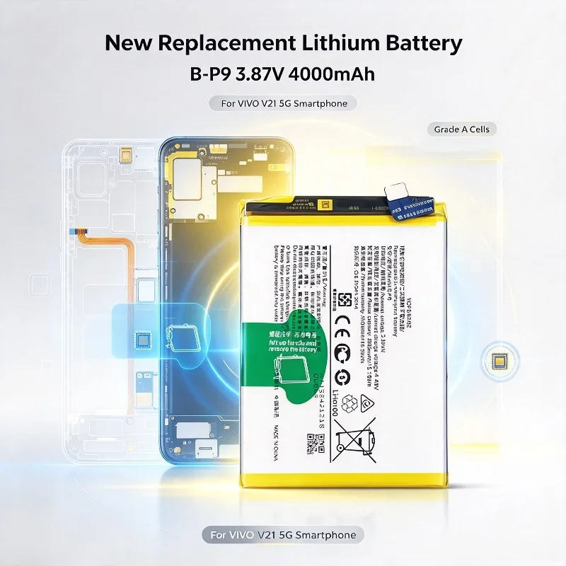 3.87V B-P9 New Replacement Lithium Battery Grade A Cells For VIVO V21 5G Smartphone High Capacity With Disassembly Tools