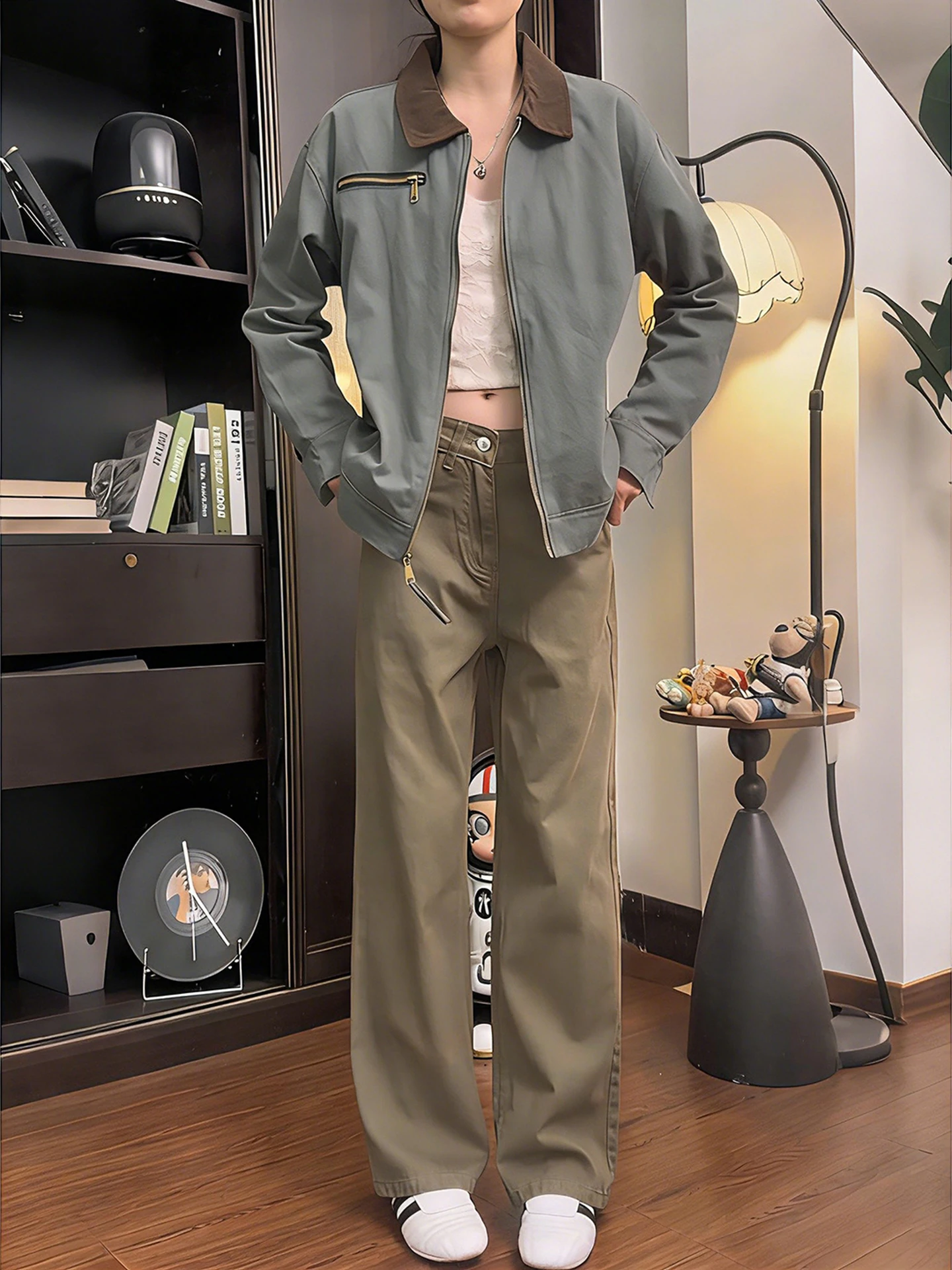 

Retro Khaki Straight Leg Jeans Men's Women's Spring High Waist Bell Bot Knife American Sle Slimming Trousers