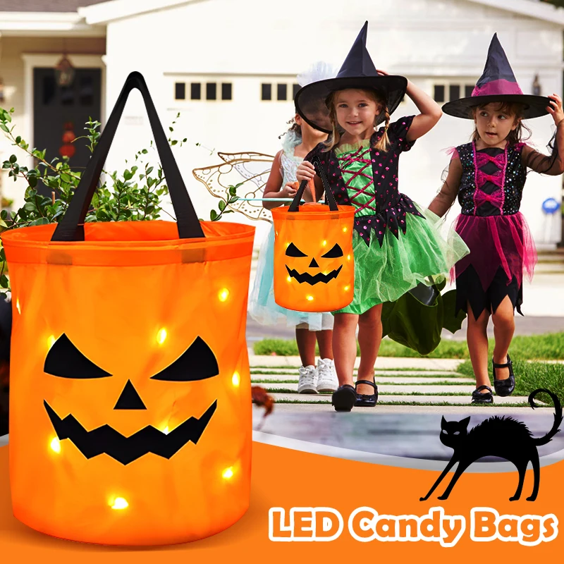 

LED Halloween Decorative Basket Light Multifunction Light Versatile Thanksgiving Party Basket Trick or Treat Candy Bucket Bag