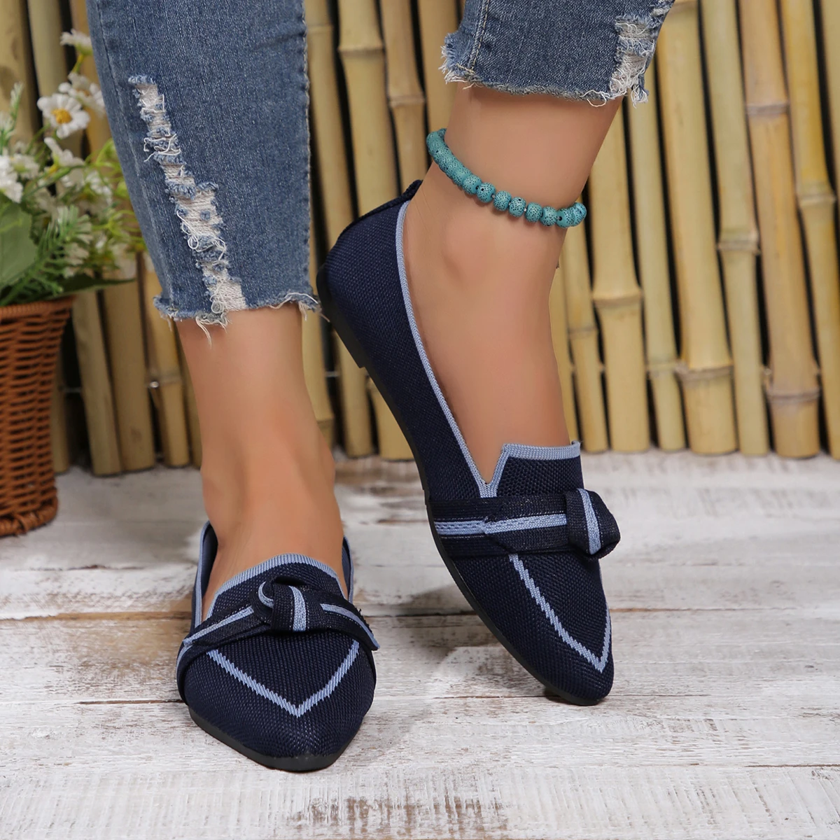 أحذية قماش زلق للنساء ، حذاء مسطح بمقدمة مدببة ، قوس مطابق للألوان ، موضة السيدات ، جديد ، تخفيضات كبيرة ، #6