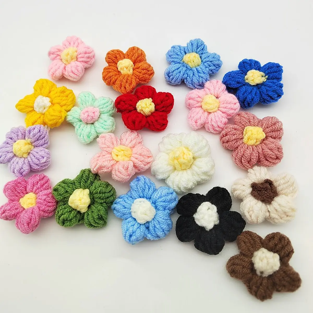 10Pcs Wolle Blume Aufkleber Für DIY Kleidung Hut Schuhe Handwerk Nähen Liefert Patches Headwear Haar Clips Decor Zubehör