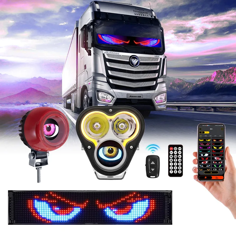 ZSQHET Flexible Panel Light Devil Eyes Light APP Control LED Display Scrolling Sign Light Headlights Driving Lamp for SUV Truck
