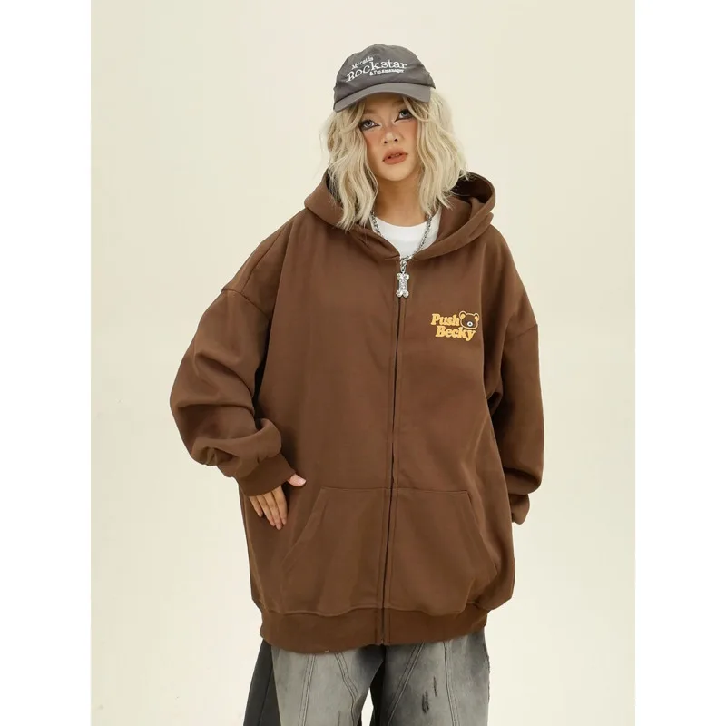 Cut Rilakkuma Hoodie Chic besticktes Little Bear Pattern Zip-Up Sweatshirt Neue stilvolle Damen Herbst/Winter isolierte Jacke