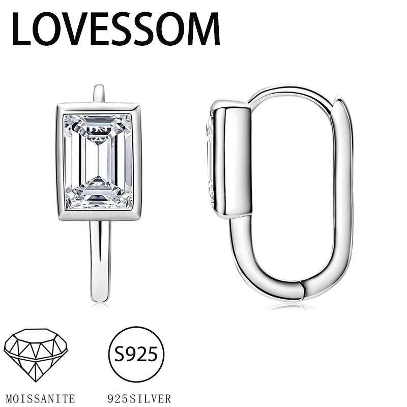 

Серебро 925 пробы 1 карат * 2 прямоугольные муассанитовые классические повседневные простые модные универсальные мужские и женские серьги высокого качества