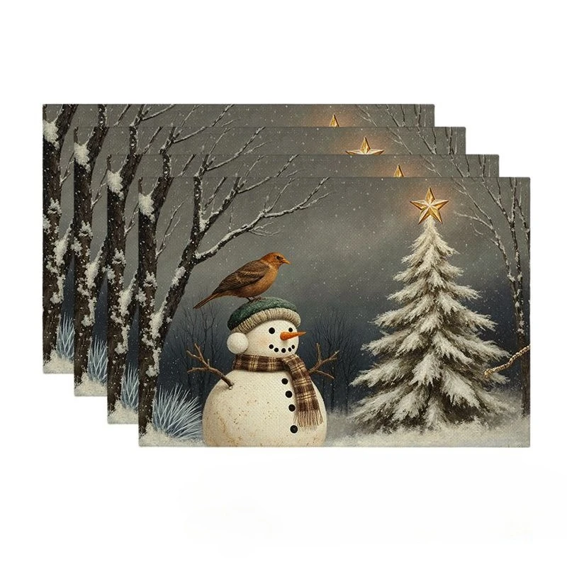 Rustic Christmas Red Bike Cardinal Snowflake Print Rectangular Placemats  Set Winter Holiday Table Decor Mats