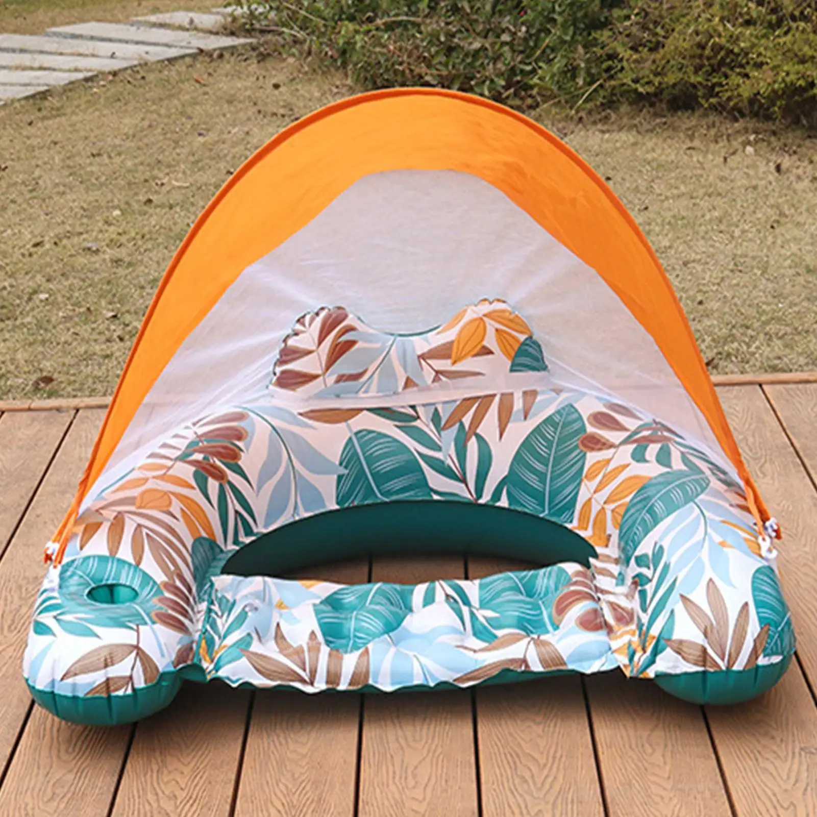 Swimming Pool Float With Ergonomic Headrest Pool Floats With Canopy For Adults Inflatable Beach Floating Chair For Summer Beach