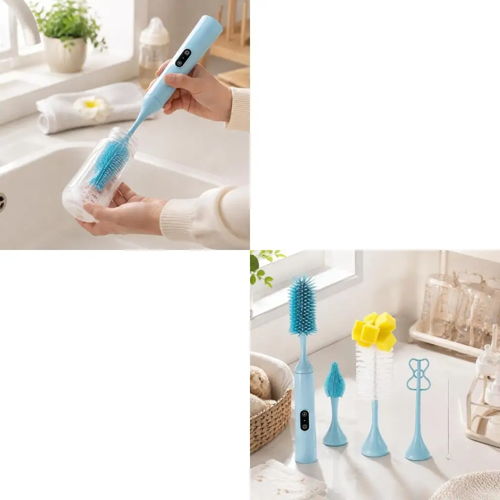 XXFE Electric Baby Feeding Item Cleaner with Rotating Brush Action, 3 Interchangeable Attachments, and a Rechargeable 1200 mAh
