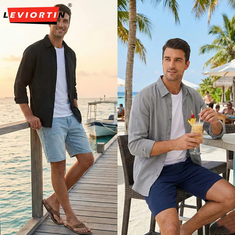 

Mens Linen Cotton Shirt Harajuku Holiday Beach Long Sleeve Slim Fit Shirts Solid Color Male Casual Breathable Thin Dress Shirts