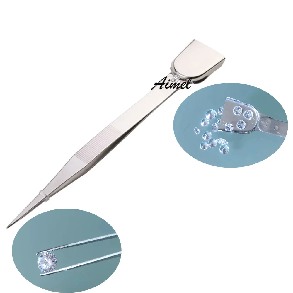 Professional Diamond Tweezers With Shovel 16cm Gemstone Electronic Component Tools Beads Gem Stone Pick UP Jewelry Tool 1PC