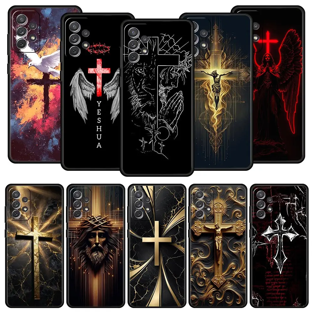 Cross Pattern Element Design Phone Case for Samsung Galaxy A55 A35 A17 A07 A15 A13 A25 A51 A71 A72 A73 A32 A52 A52S A41 Soft TPU