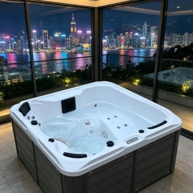 Stainless Steel Spa Whirlpool Jacuzzi Massage Bathtub Hot Tub Hydrotherapy 6 Person Outdoor Waterfall Ozone Filter