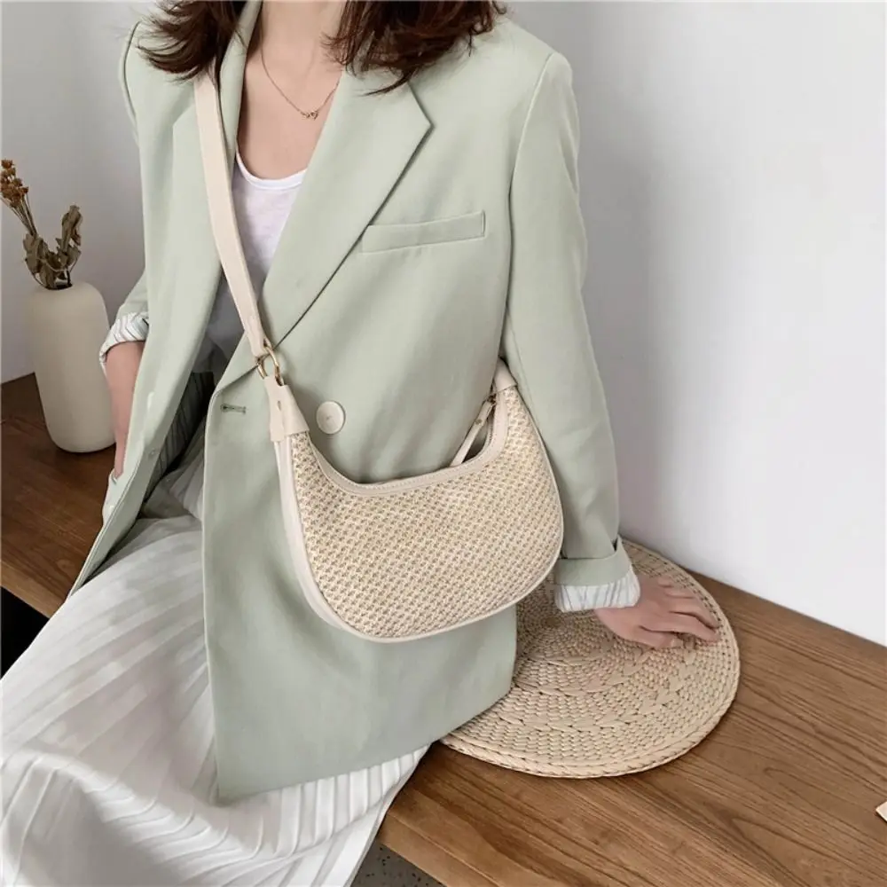 

Повседневная летняя тканая соломенная сумка, дизайнерская отпускная сумка на одно плечо, богемная сумка через плечо для отдыха, сумка-хобо