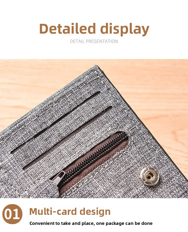 Minimalistische Herren-Geldbörse aus Canvas mit vertikaler Ausrichtung und mehreren Kartenfächern, personalisierte Studentengeldbörse, ultradünne, faltbare kleine Geldbörse. – Detail 11