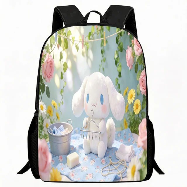 

Kids Bag Cute White Puppy With Laundry And Pink Roses Print Backpack Kids Lightweight Breathable School Bag Adjustable Strap Lar