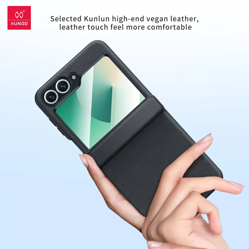 

XUNDD 360° Full Protection Flip Phone Case for Samsung Galaxy Z Flip 5 6 Premium Leather Texture Hinge Screen Shockproof Cover