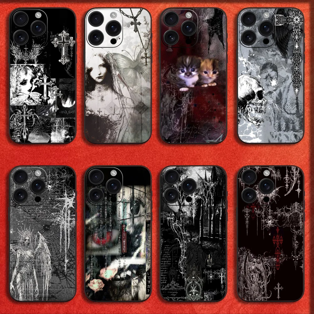 

Gothic Coquette Cyber Sigilism Cross Phone Case For iPhone 16,15,14,13,12,11,Pro,XS,Max,XR,Plus,E,Mini Black Shockproof Cover