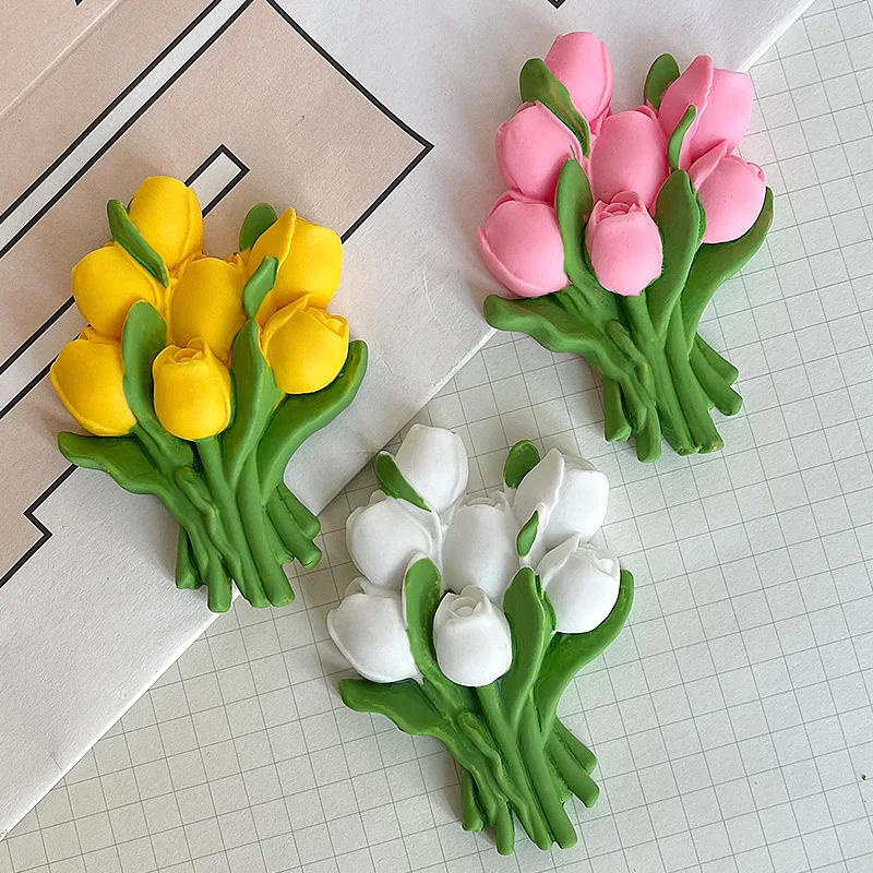 20pcs Tulip Resin Charm Sweet Matte Tulip Bouquet Flat Back Cabochon DIY Scrapbook Phone Beauty Crafts Supplies 64x45mm