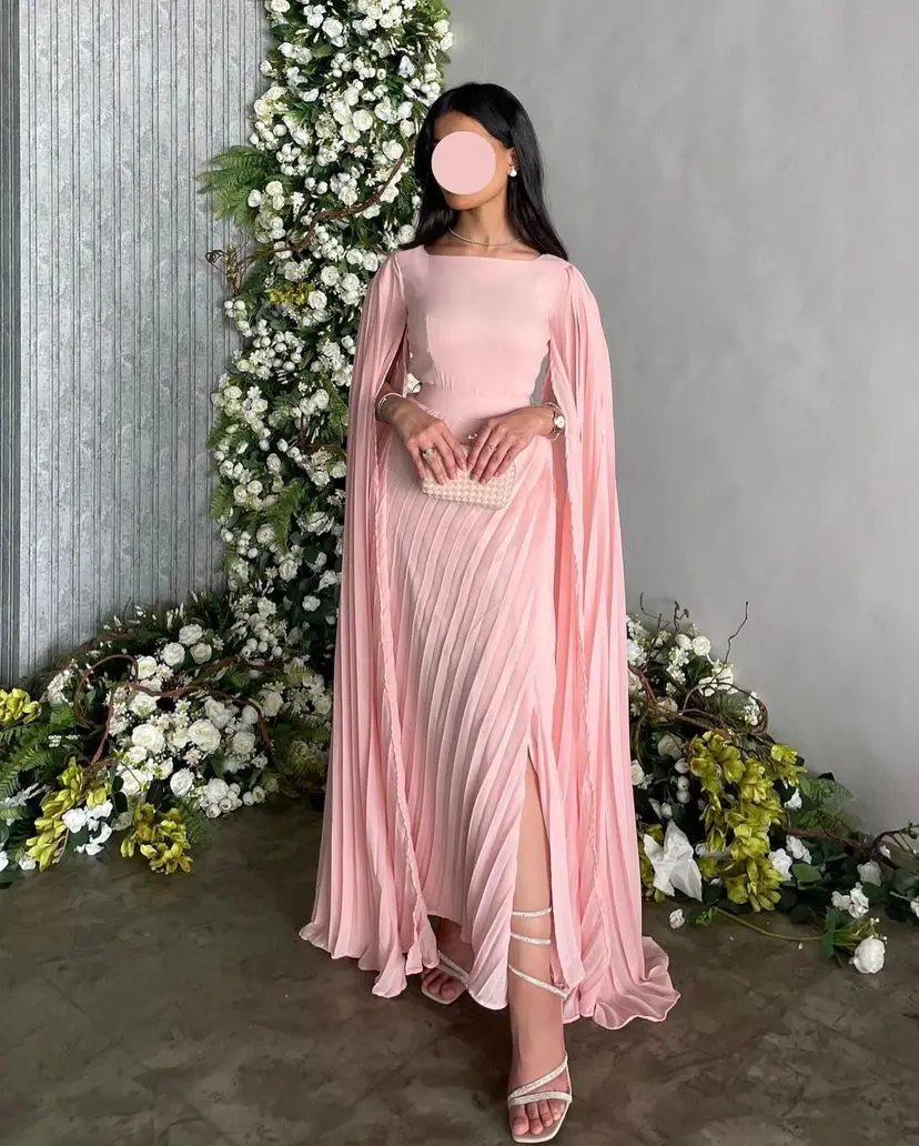 Vestidos De Gala personalizados, Vestidos De graduación con cuello cuadrado, mangas aleteadas, cremallera en la espalda, Vestidos De fiesta De graduación, vestido plisado con abertura lateral