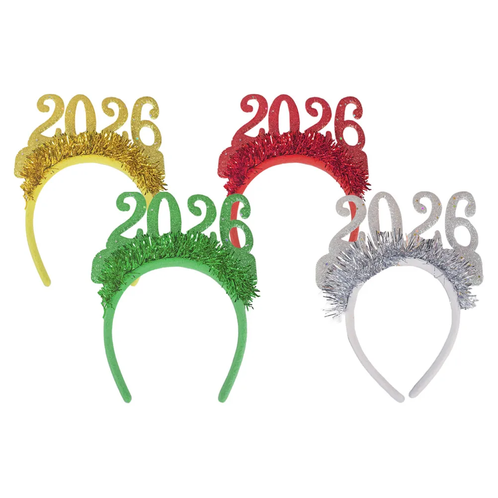 

4pcs New Year Headband 2026 Sparkly Hair Hoop Glitter Party Hairband For Holiday Celebrations Women Festive Events Costume
