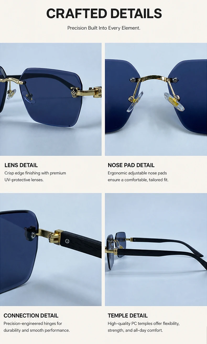 Quadratische Randlose Photochrome Sonnenbrille für Herren Vintage Sonnenbrillen 2026 Luxus Designer Shades Herren Geschnittene Gläser Rahmenlose Brillen – Detail 7